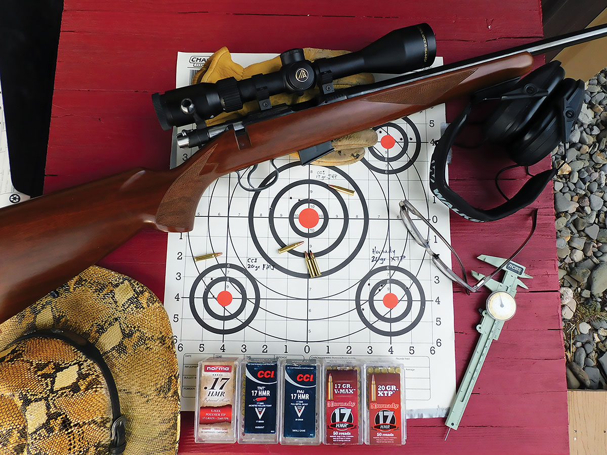 With a 17-grain bullet, consider sighting the 17 HMR to group 1½ inches high at 100 yards. At 145 yards to about 160 yards, take a dead-on hold. At 200 yards, the drop should be 5½ inches.